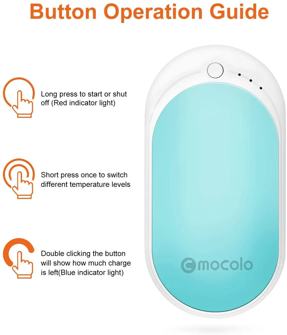MOCOLO Electronic Portable Hand Warmers Rechargeable, 5200mAh Power Bank Blue Pattan Australia